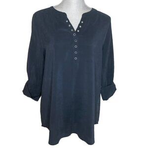 CHICO'S Black Grommet Trim Blouse - Size Medium